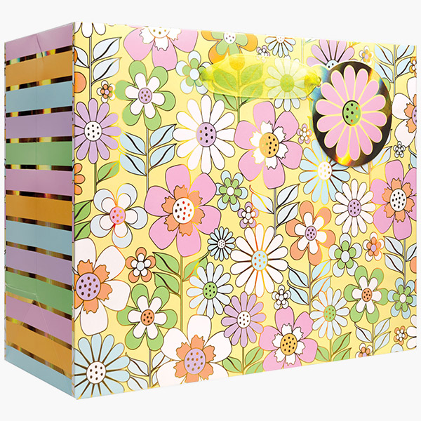 Dazzling Daisies Medium Gift Bags, 10" w x 8" h x 4" d, 60 pack