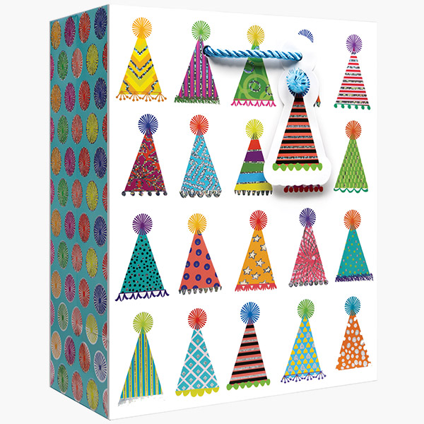 Party Hats Medium Gift Bags, 8" w x 10" h x 4" d, 60 pack