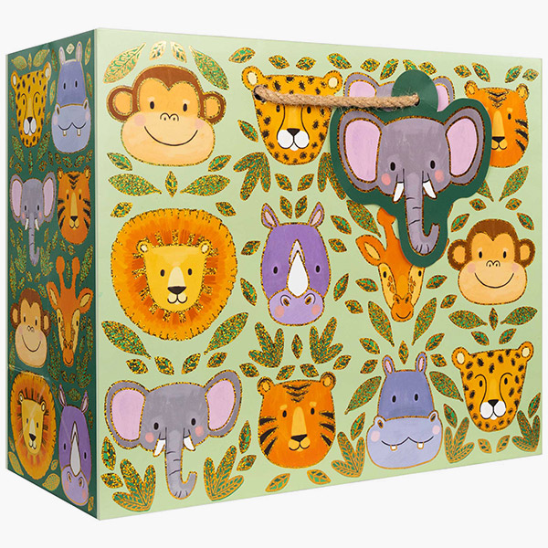 Jungle Animals Medium Gift Bags, 10" w x 8" h x 4" d, 60 pack