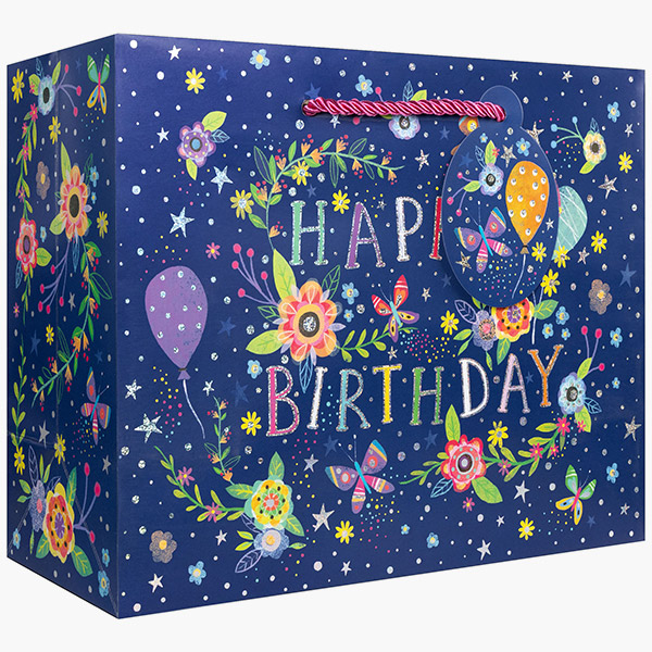 Beautiful Birthday Med Gift Bags, 10" w x 8" h x 4" d, 60 pack