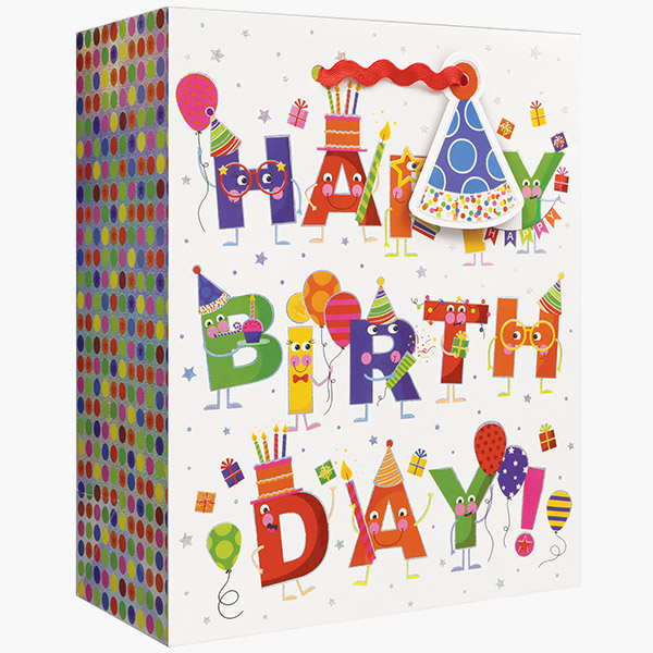 Birthday Characters Med Gift Bags, 8" w x 10" h x 4" d, 60 pack