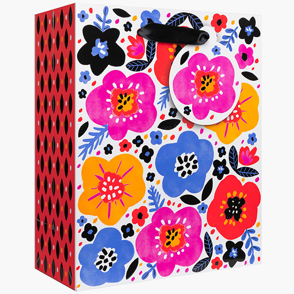 Modern Floral Medium Gift Bags, 8" w x 10" h x 4" d, 60 pack