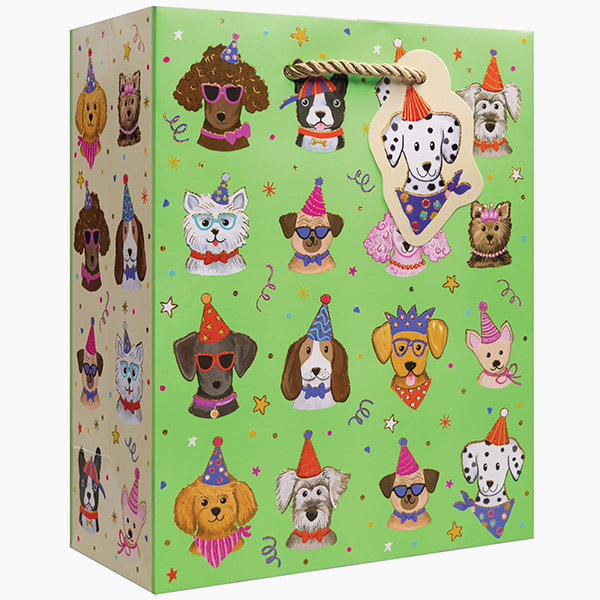 Festive Pups Medium Gift Bags, 8" w x 10" h x 4" d, 60 pack