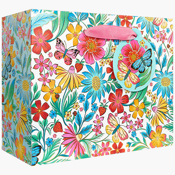 Happy Wildflowers Medium Gift Bags, 10" w x 8" h x 4" d, 60 pack
