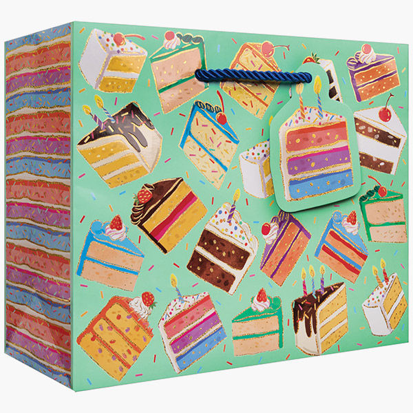 Birthday Cake Medium Gift Bags, 10" w x 8" h x 4" d, 60 pack