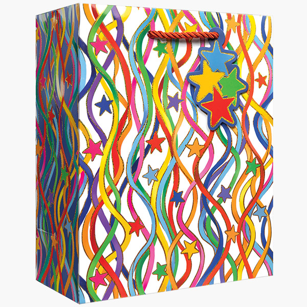 Celebration Streamer Med Gift Bags, 8" w x 10" h x 4" d, 60 pack