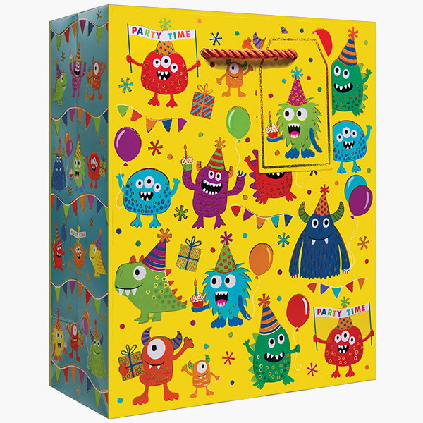 Party Monsters Medium Gift Bags, 8" w x 10" h x 4" d, 60 pack