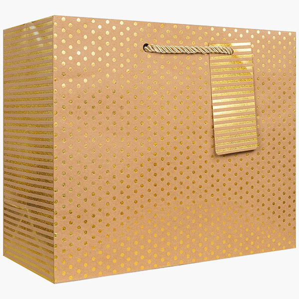 Gold Dot Kraft Medium Gift Bags, 10" w x 8" h x 4" d, 60 pack