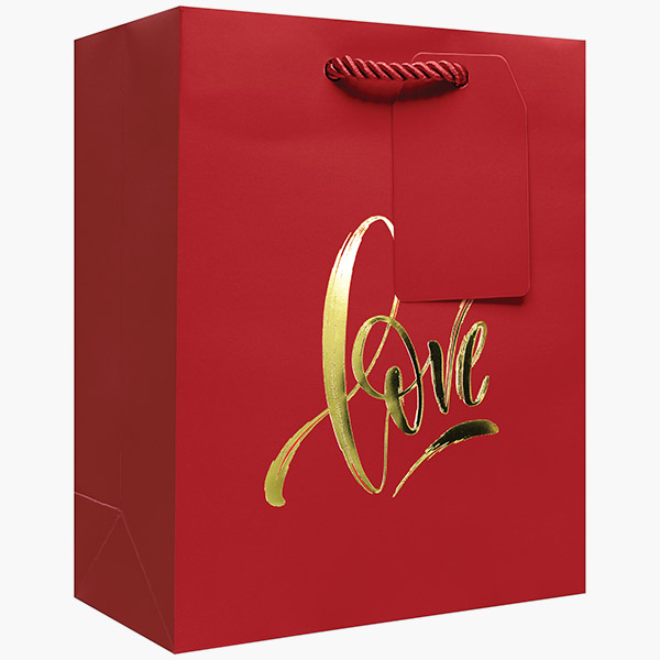 Love Script Small Gift Bags, 6" w x 7.5" h x 3" d, 60 pack