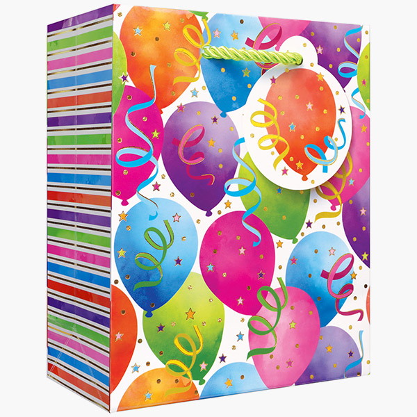 Balloon White Small Gift Bags, 6" w x 7.5" h x 3" d, 60 pack