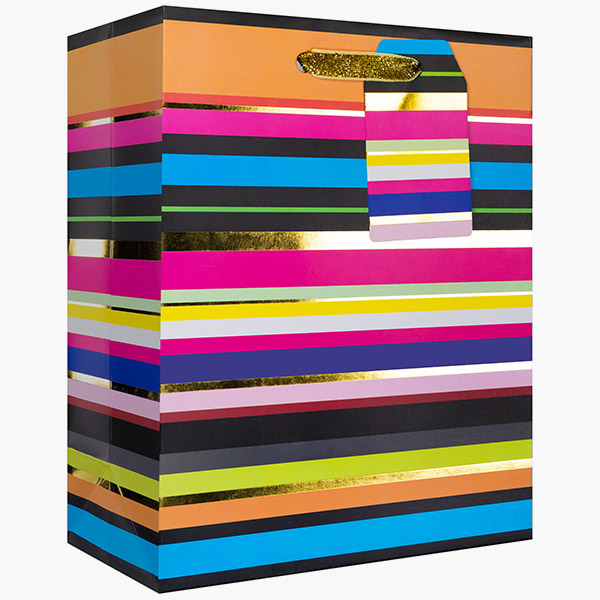 Hot Stripe Small Gift Bags, 6" w x 7.5" h x 3" d, 60 pack