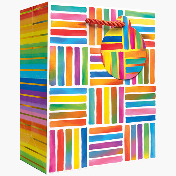 Colorful Lines Small Gift Bags, 6" w x 7.5" h x 3" d, 60 pack
