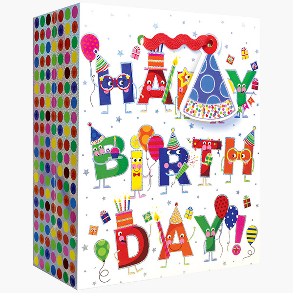Birthday Character Small Gift Bags, 6" w x 7.5" h x 3" d, 60 pack