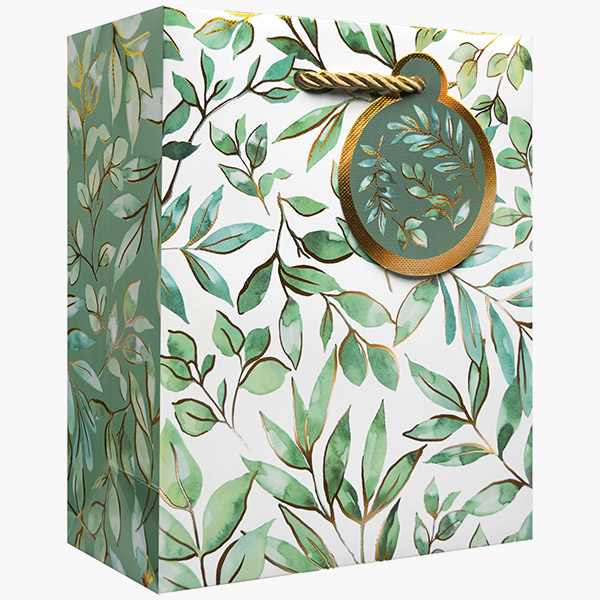 Elegant Leaves Small Gift Bags, 6" w x 7.5" h x 3" d, 60 pack