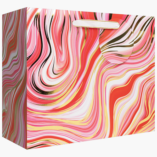 Marbleized Red Large Gift Bags, 12.5" w x 10" h x 5" d, 60 pack