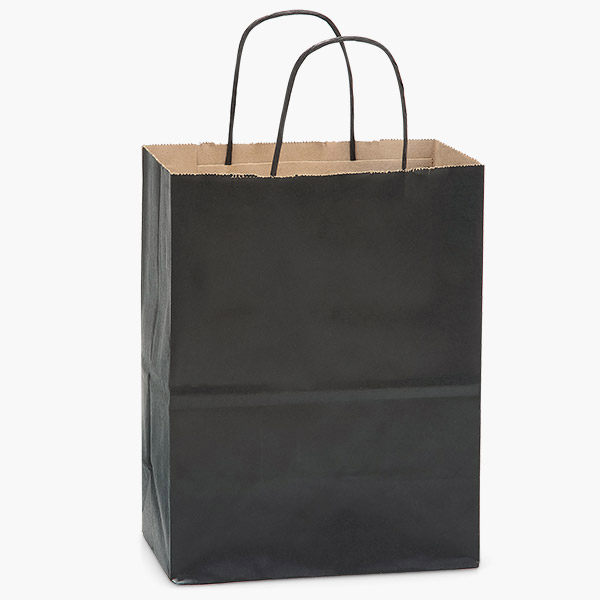 Black Recycled Kraft Bags, Cub 8x4.75x10.5", 100 Pack