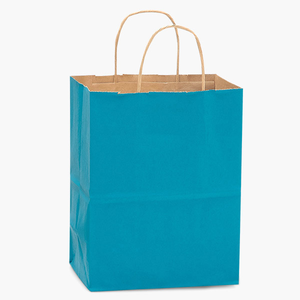 Caribbean Blue Recycled Kraft Bags, Cub 8x4.75x10.5", 100 Pack