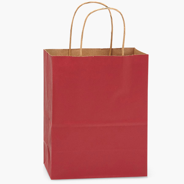 Christmas Red Recycled Kraft Bags, Cub 8x4.75x10.5", 100 Pack
