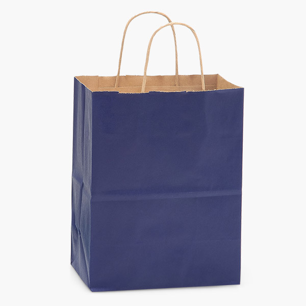 Dark Blue Recycled Kraft Bags, Cub 8x4.75x10.5", 100 Pack