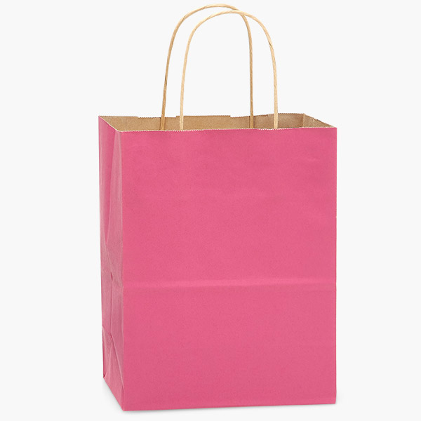 Lipstick Pink Recycled Kraft Bags, Cub 8x4.75x10.5", 100 Pack