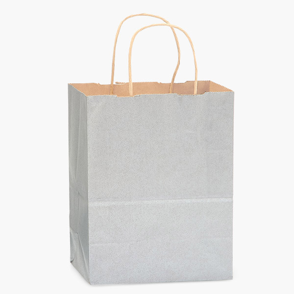 Metallic Silver Recycled Kraft Bag, Cub 8x4.75x10.5", 100 Pack