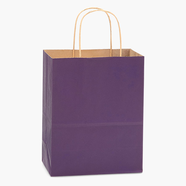 Purple Recycled Kraft Bags, Cub 8x4.75x10.5", 100 Pack