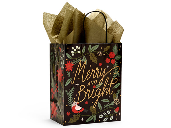 Holiday Botanicals Paper Gift Bags, Cub 8x4.75x10", 25 Pack