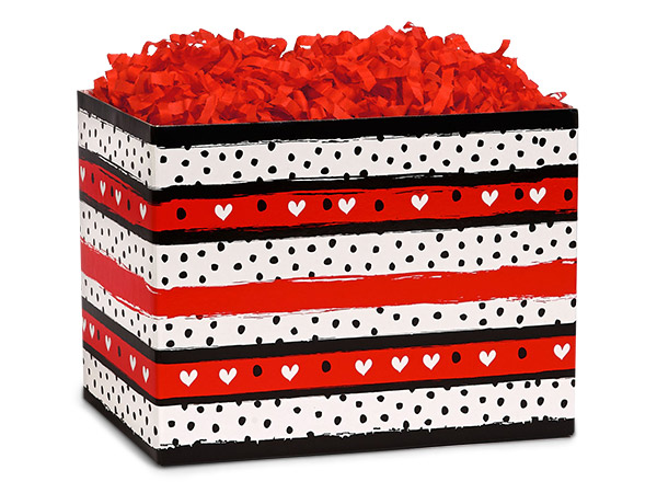 Hearts and Dots Basket Box, Large 10.25x6x7.5", 6 Pack