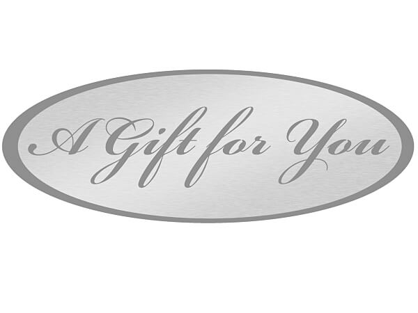 Silver A Gift For You Foil Seals, Oval 2-1/2x15/16", 250 Pack