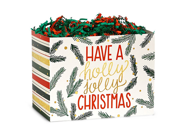 Holly Jolly Christmas Basket Box, Small 6.75x4x5", 6 Pack