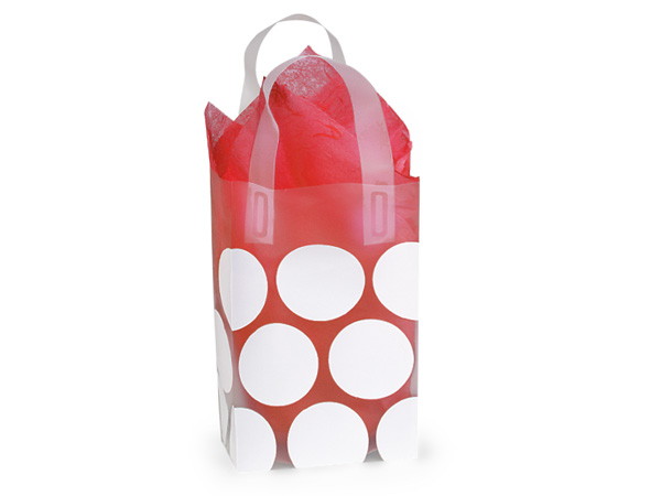 White Hip Dots Plastic Gift Bags, Rose 5.25x3.25x8.5", 250 Pack