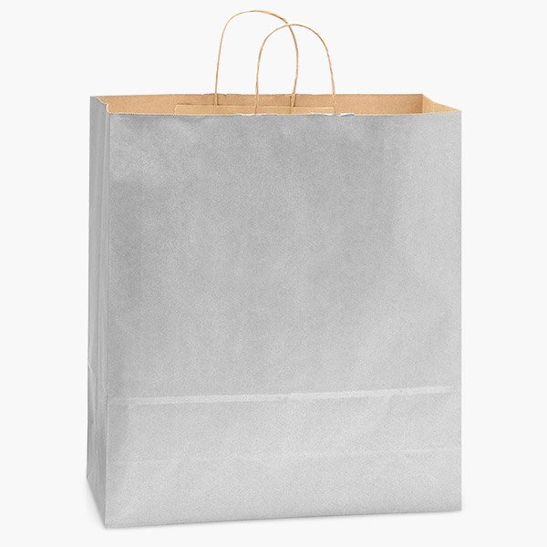 Metallic Silver Recycled Kraft Bag, Queen 16x6x19.25", 100 Pack