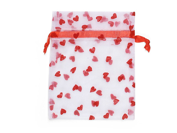 Flocked Red Heart Sheer Bags, 4x5.5", 10 Pack