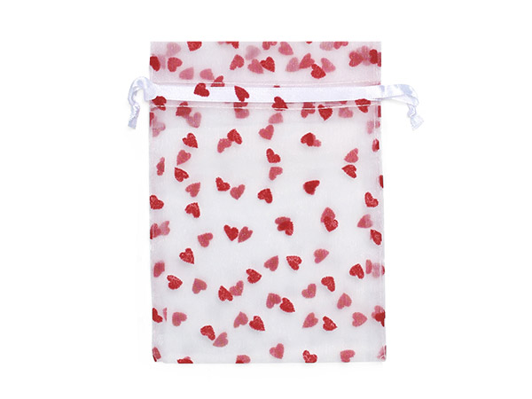 *Flocked Red Heart Sheer Bags, 5x6.5", 10 Pack