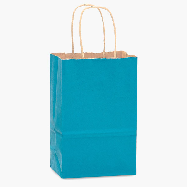 Caribbean Blue Recycled Kraft Bags, Rose 5.5x3.25x8.375", 100 Pack