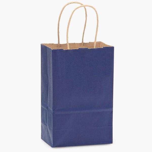 Dark Blue Recycled Kraft Bags, Rose 5.5x3.25x8.375", 100 Pack