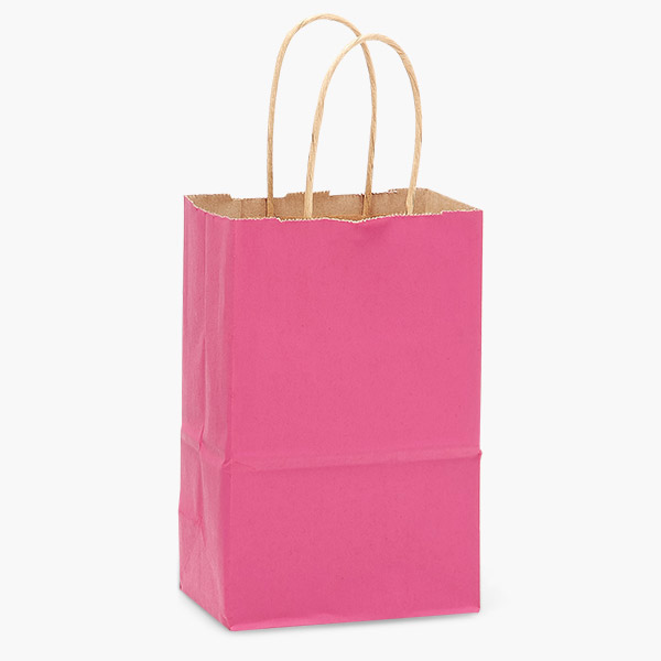 Lipstick Pink Recycled Kraft Bags, Rose 5.5x3.25x8.375", 100 Pack