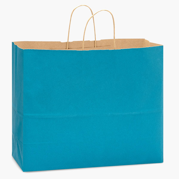 Caribbean Blue Recycled Kraft Bags, Vogue 16x6x12", 100 Pack