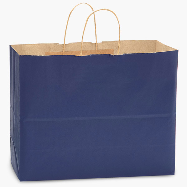 Dark Blue Recycled Kraft Bags, Vogue 16x6x12", 100 Pack