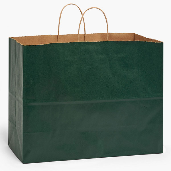 Hunter Green Recycled Kraft Bags, Vogue 16x6x12", 100 Pack