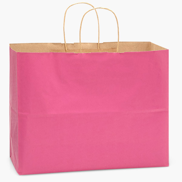 Lipstick Pink Recycled Kraft Bags, Vogue 16x6x12", 100 Pack