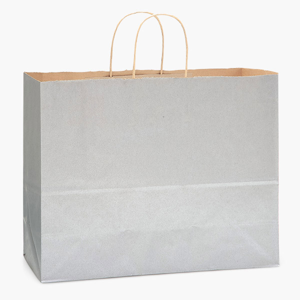 Metallic Silver Recycled Kraft Bag, Vogue 16x6x12", 100 Pack