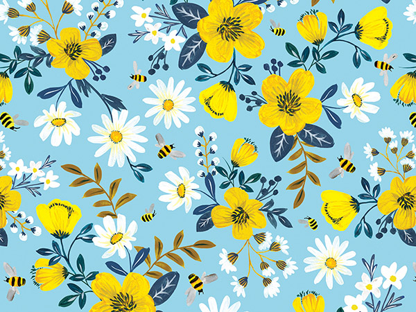Bumble & Daisy Wrapping Paper, 24"x208', Quarter Ream Roll