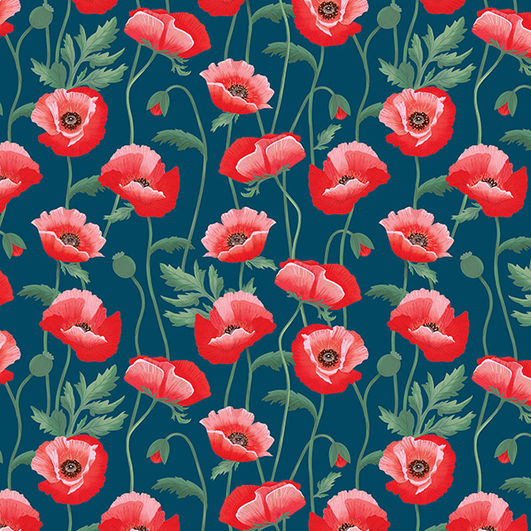 Pretty Poppies Wrapping Paper, 24"x208', Quarter Ream Roll