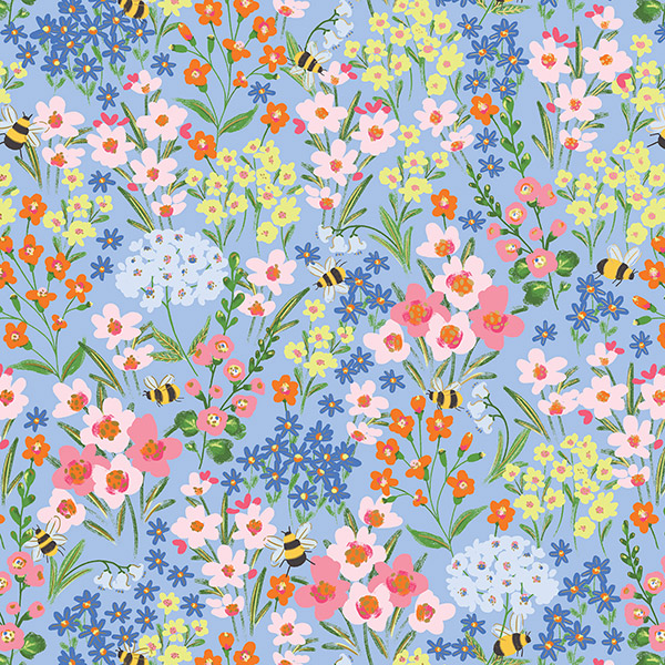 Garden Bees Wrapping Paper, 24"x417', Half Ream Roll