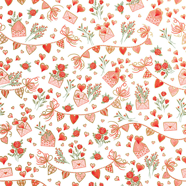 Heart Strings Wrapping Paper, 30"x208', Quarter Ream Roll