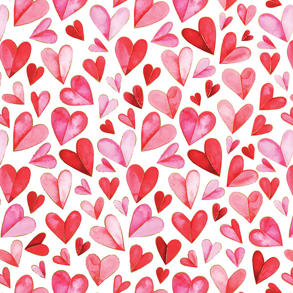 Folded Hearts Wrapping Paper, 30"x208', Quarter Ream Roll