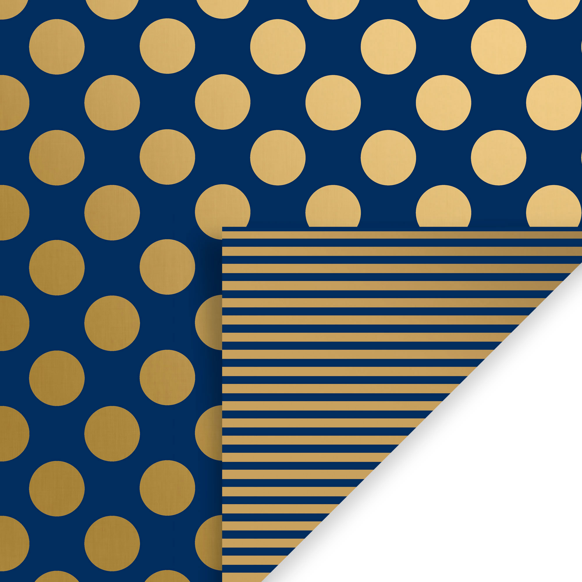 Navy Gold Dot & Stripe Gift Wrap, 24"x417', Half Ream Roll