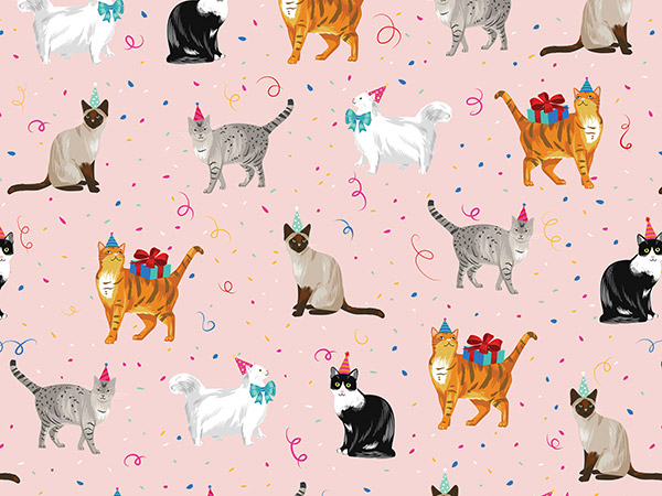 Festive Felines Wrapping Paper, 24"x208', Quarter Ream Roll