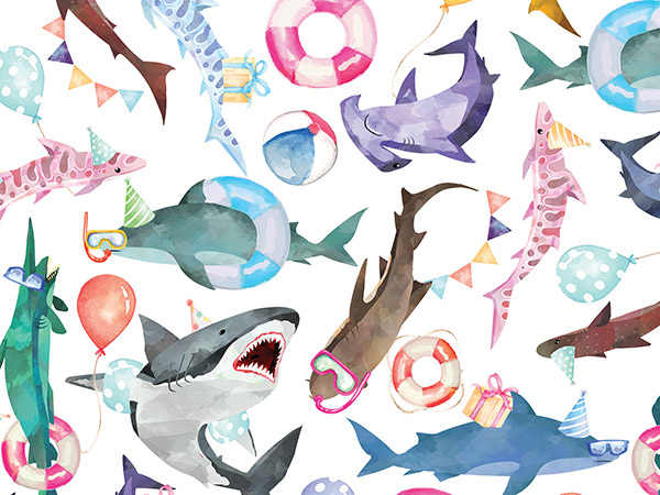 Shark Party Wrapping Paper, 30"x833', Full Ream Roll